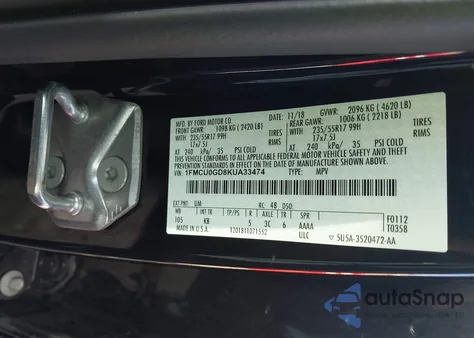 2019 Ford Escape Se z USA, uszkodzony, nr VIN 1FMCU0GD8KUA33474